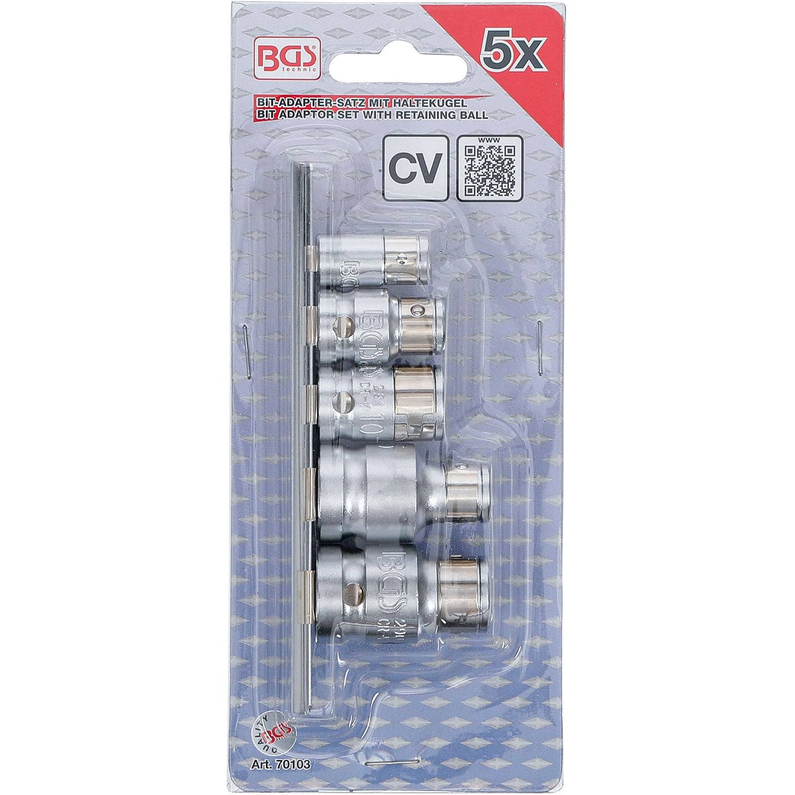 BGS Bit-Adapter-Satz mit Haltekugel Innenvierkant 6,3 mm (1/4") / 10 mm (3/8") / 12,5 mm (1/2") 5-tlg - 70103