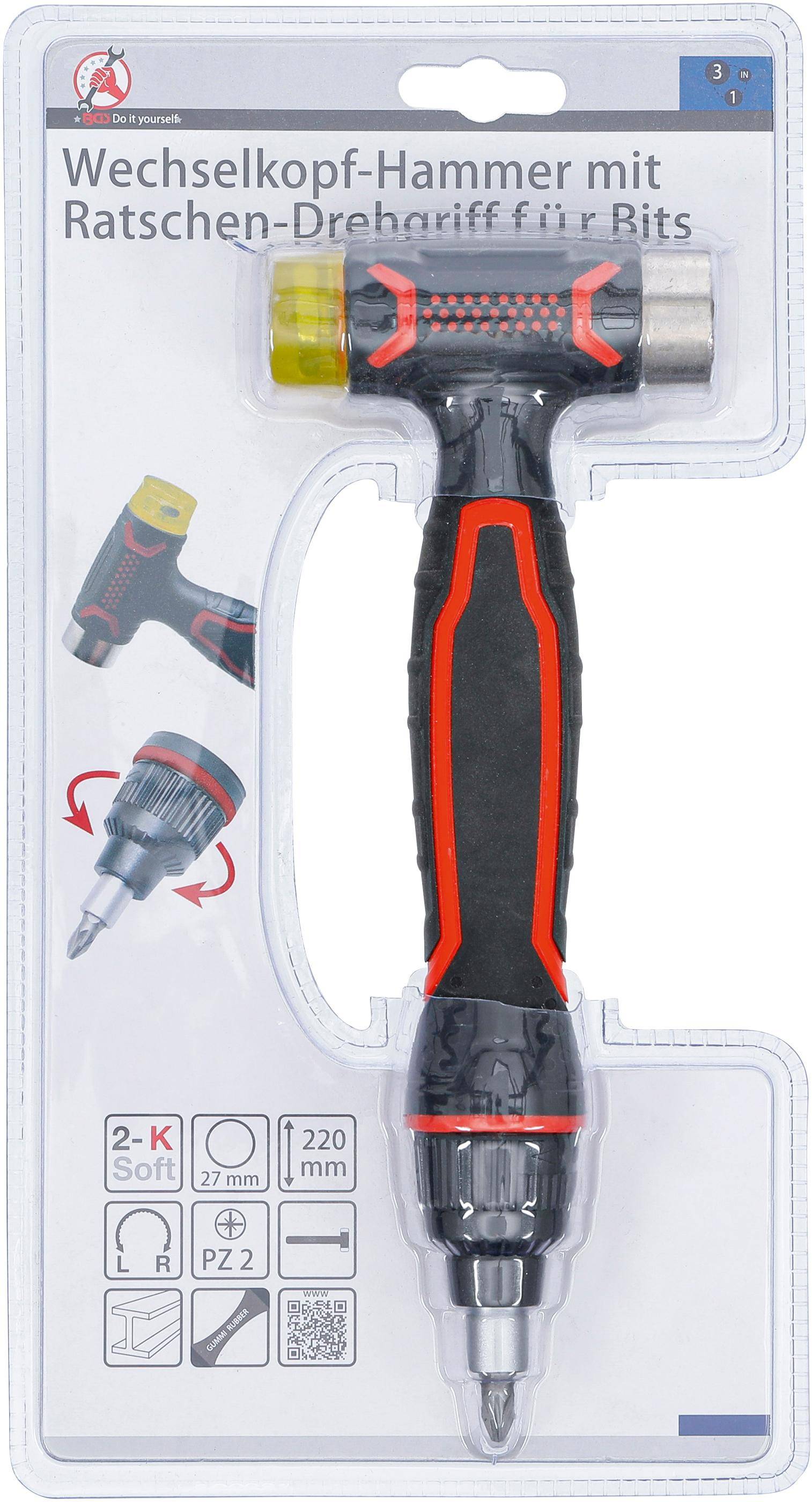 BGS Do It Yourself Wechselkopf-Hammer | mit Ratschen-Drehgriff fr