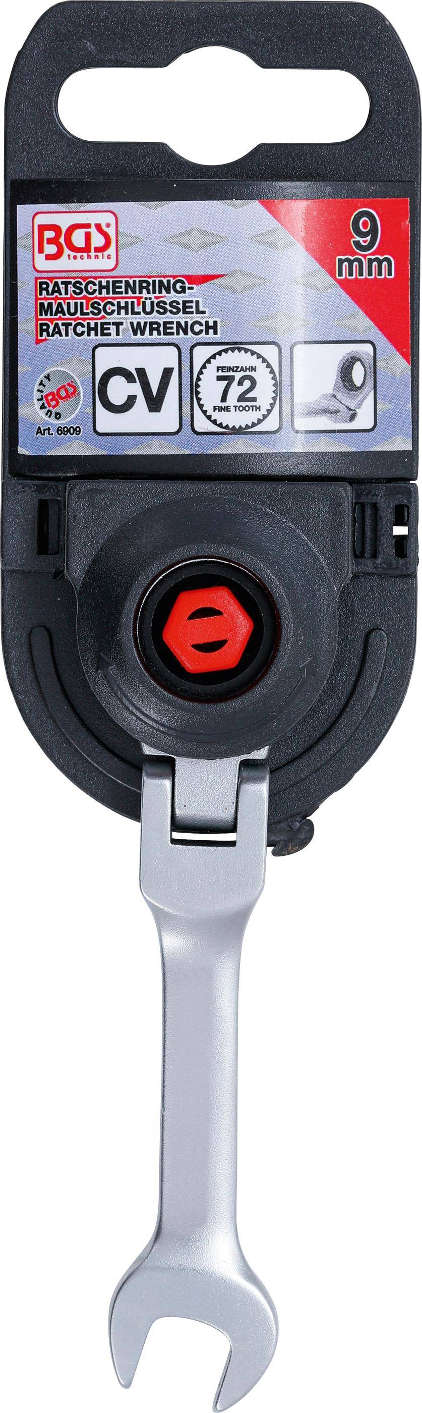 BGS Ratschenring-Maulschlüssel | kurz | abwinkelbar | SW 9 mm
