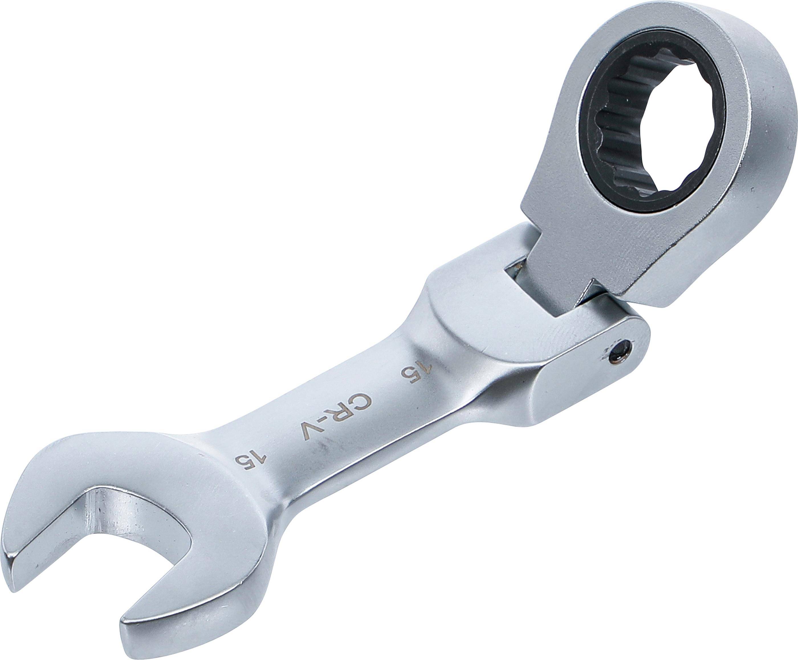 BGS Ratschenring-Maulschlüssel | kurz | abwinkelbar | SW 15 mm