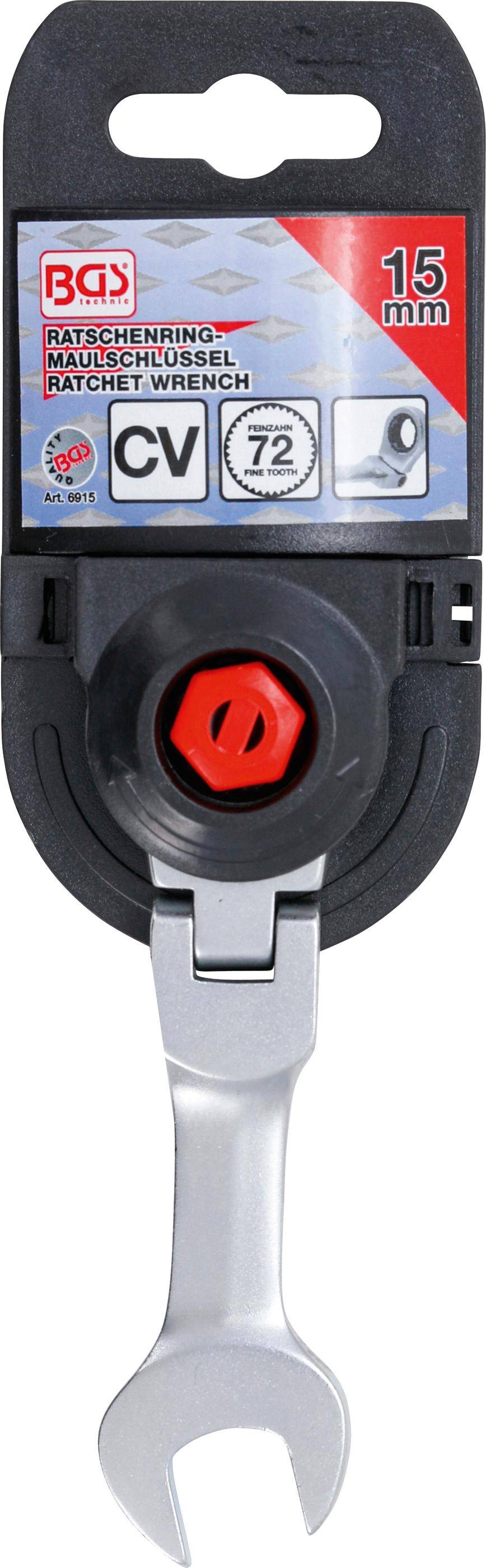 BGS Ratschenring-Maulschlssel | kurz | abwinkelbar | SW 15 mm