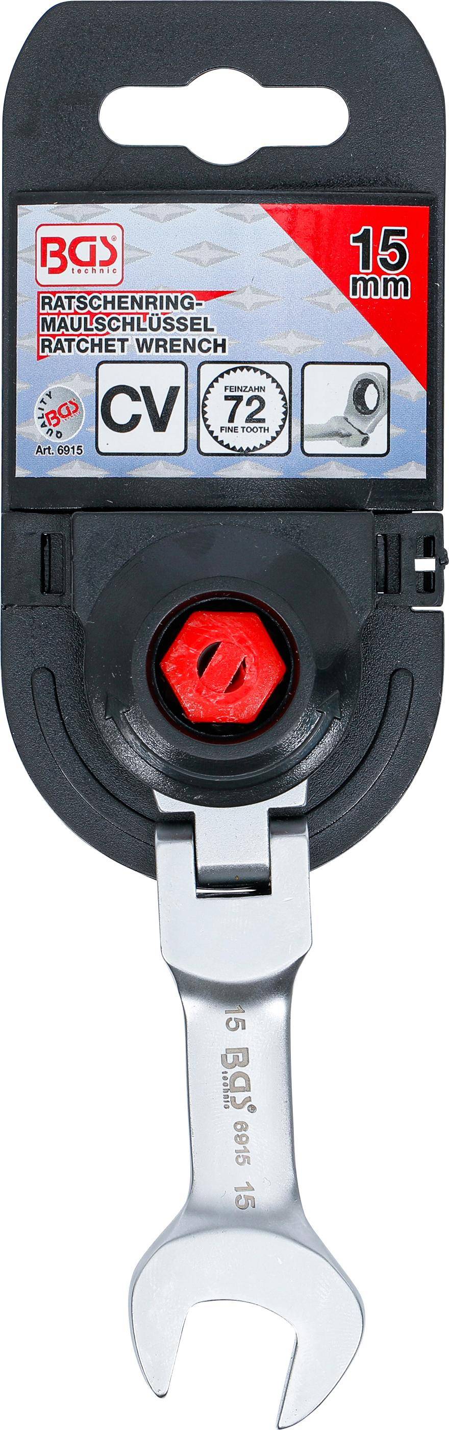 BGS Ratschenring-Maulschlüssel | kurz | abwinkelbar | SW 15 mm