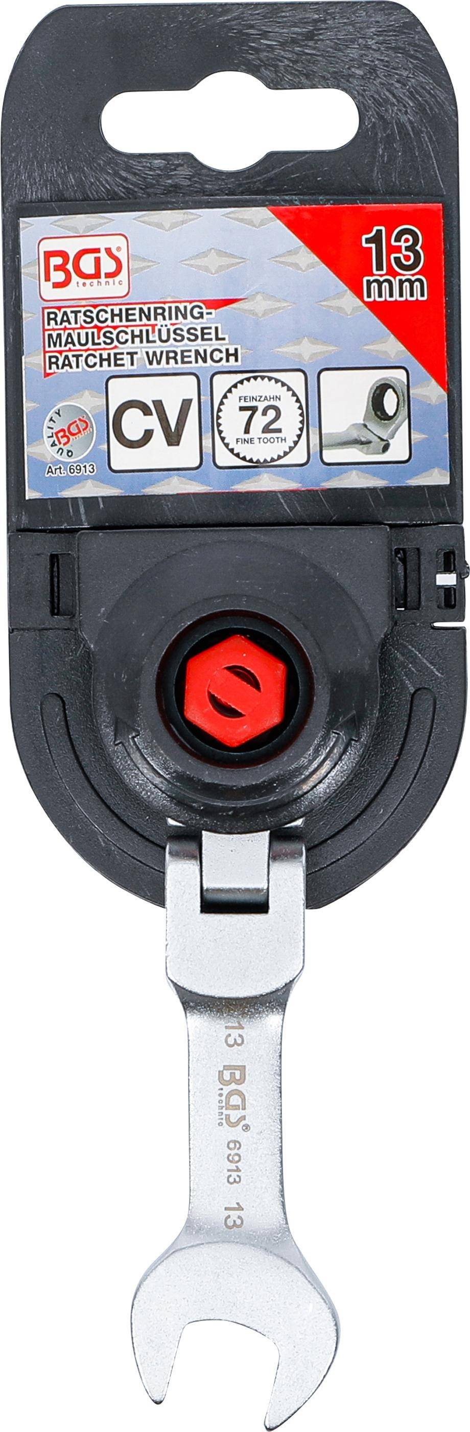 BGS Ratschenring-Maulschlüssel | kurz | abwinkelbar | SW 13 mm
