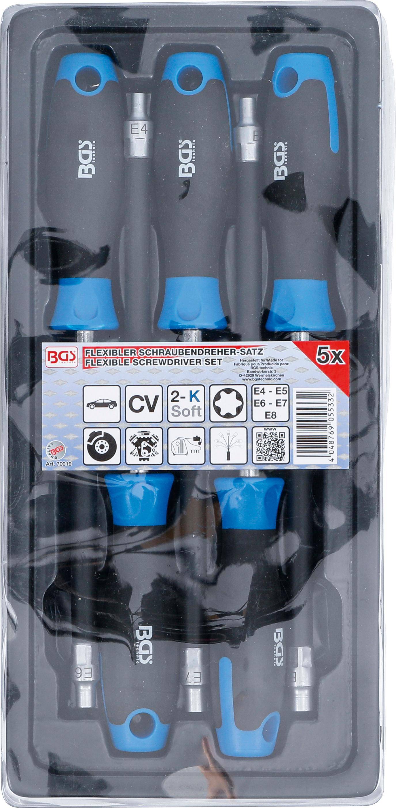 BGS Flexibler Schraubendreher-Satz mit Rundgriff | E-Profil E4 - E8 |