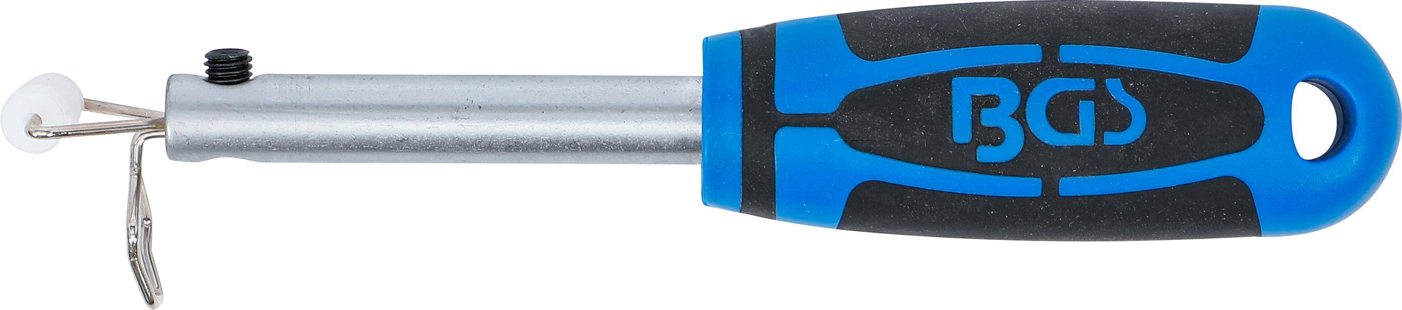 Nahaufnahme eines blauen und schwarzen Schraubendrehergriffs mit metallenem Schaft, die die Griffstruktur und den Farbkontrast zeigt.