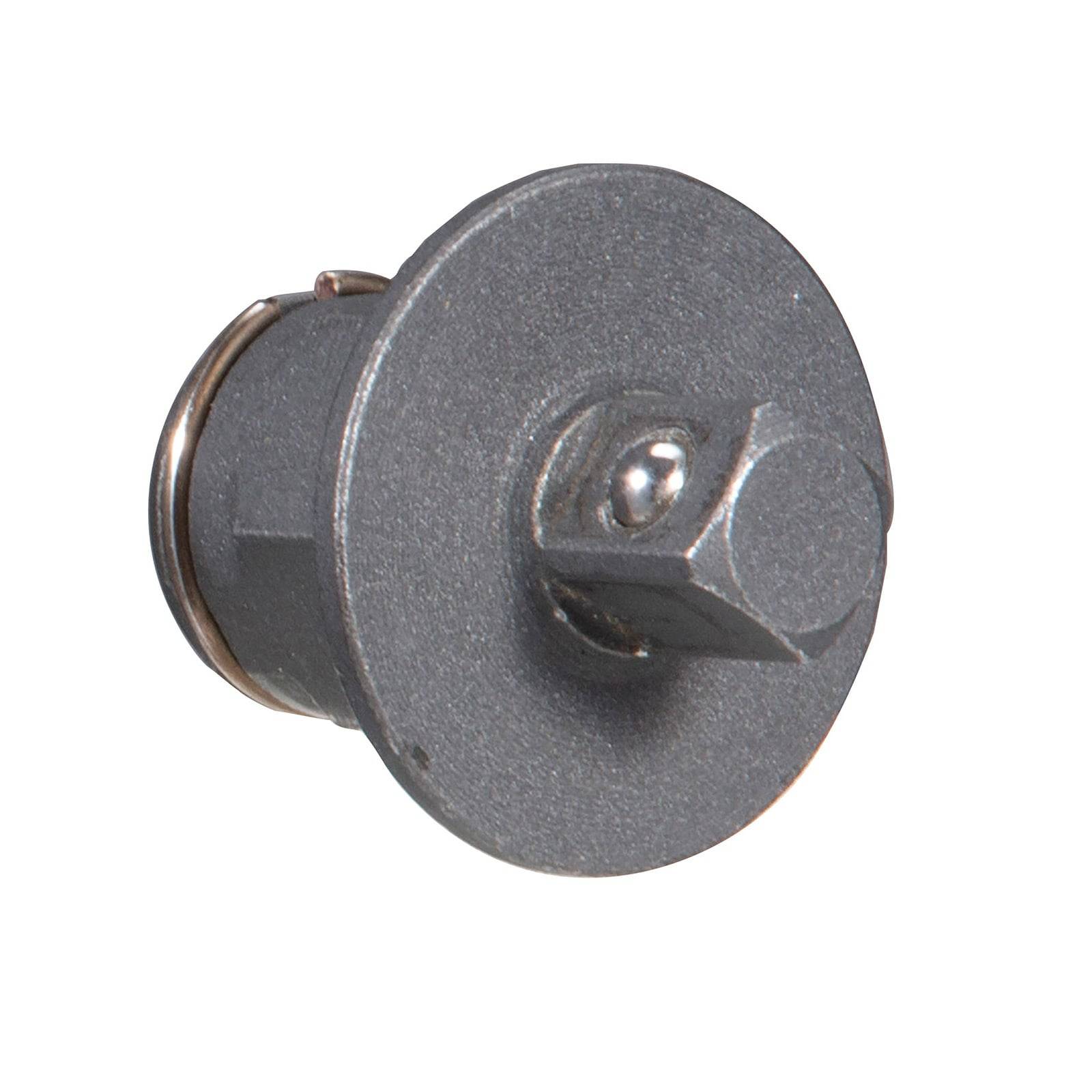 Metallmutter mit einem einzigartigen Gewindedesign und hervorstehendem Schraubenkopf, die in Befestigungsanwendungen zur sicheren Verbindung verwendet wird.