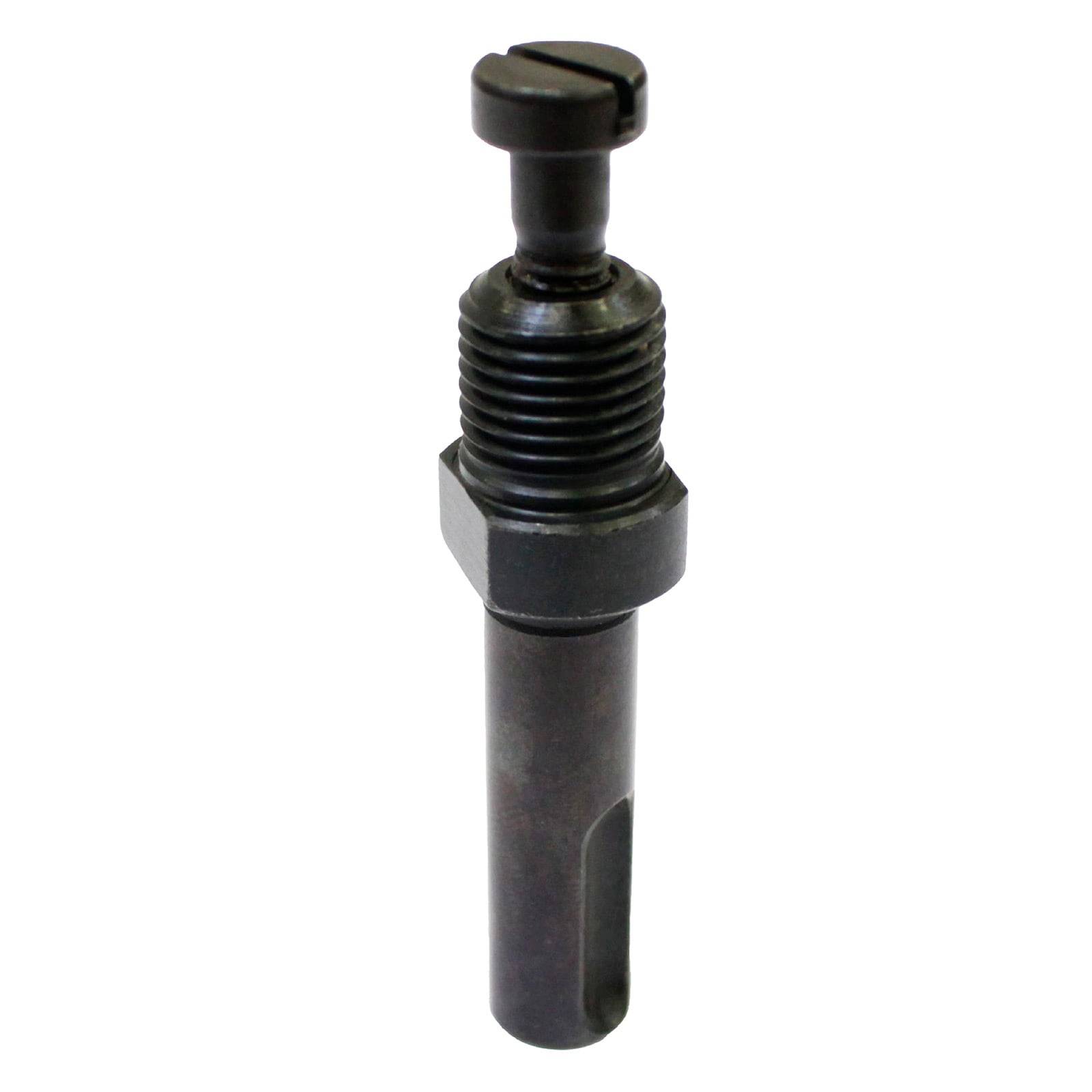 Industrielles Metalltool mit einer Gewindeschaft und einer oberen Schraube, entwickelt für mechanische Einstellungen oder Montagevorgänge.