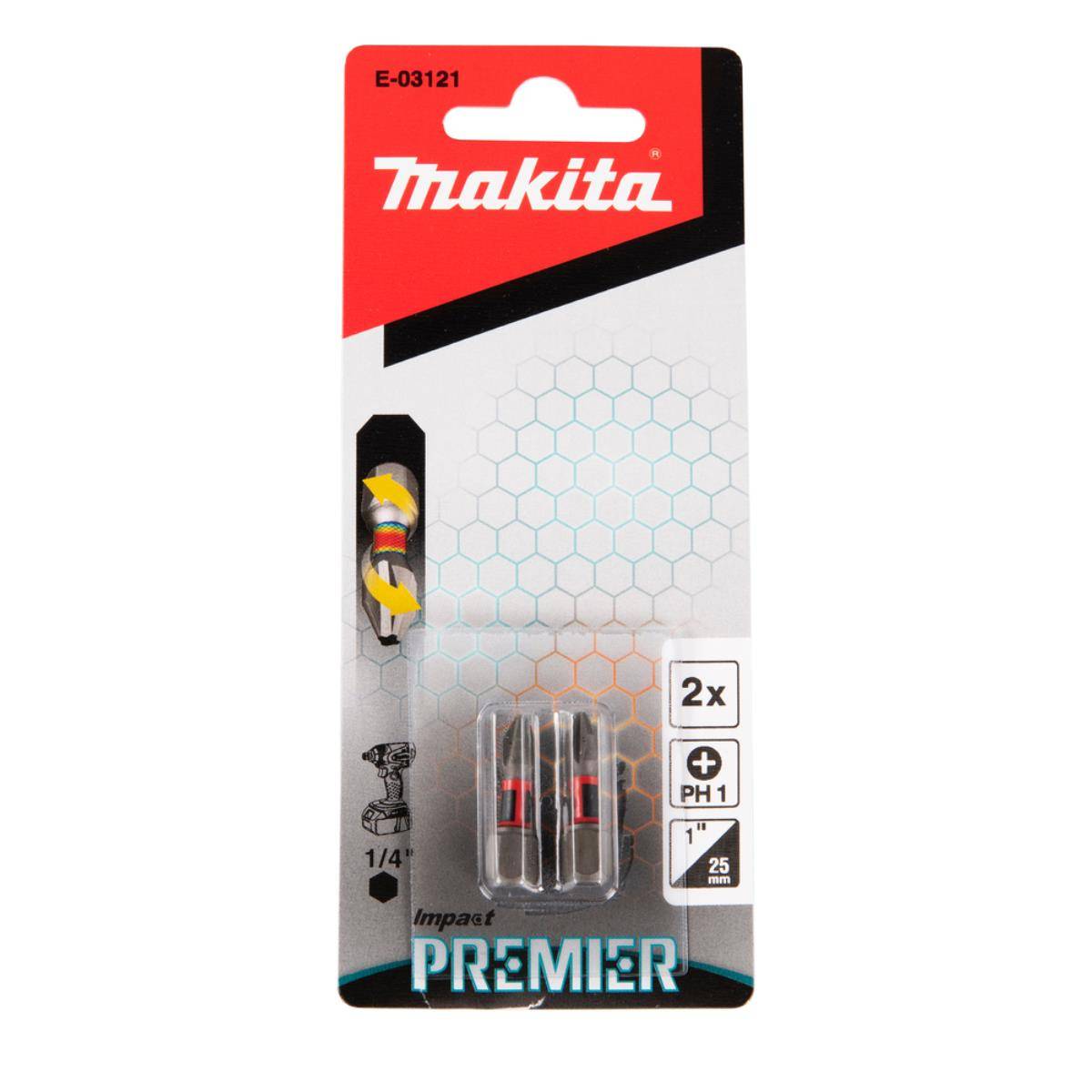 Makita Impact Premier Bits PH1 25 mm PH1 • 25 mm • 1/4" • 2 Stk.