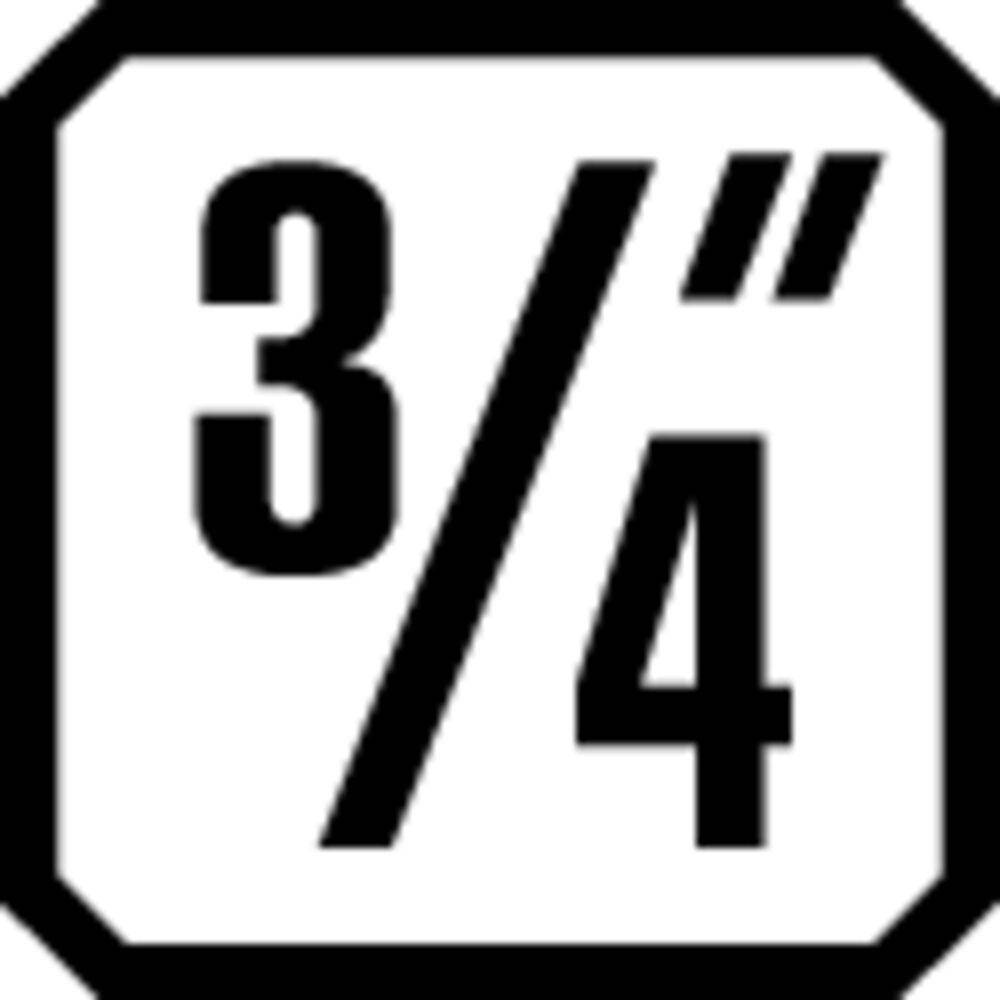 3/4 Zoll' Etikett innerhalb einer sechseckigen Umrandung.