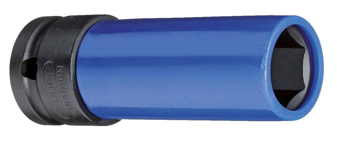 Nahaufnahme eines blauen zylindrischen Objekts mit schwarzen Kappen an beiden Enden, möglicherweise ein Stift oder ein Werkzeuggriff.