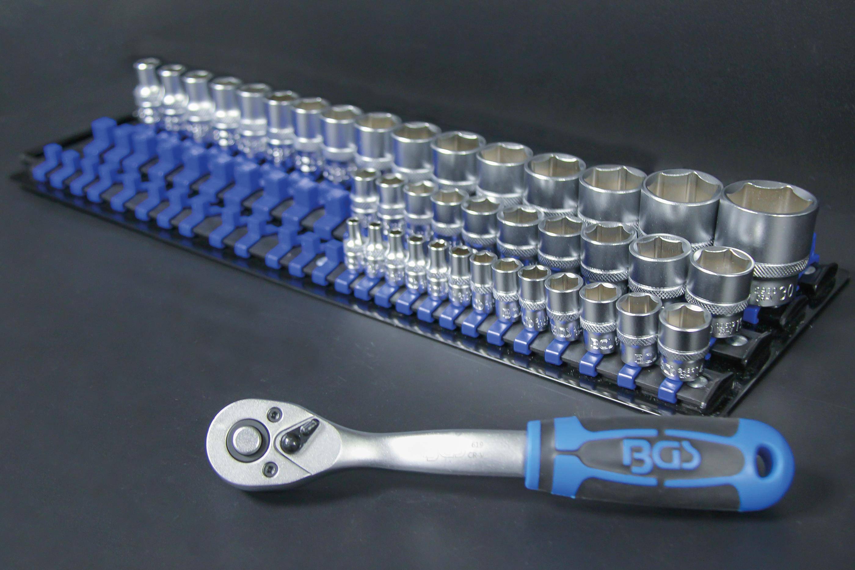 BGS Aufsteckschienen-Set fr Steckschlssel-Einstze | mit 80 Clips | fr