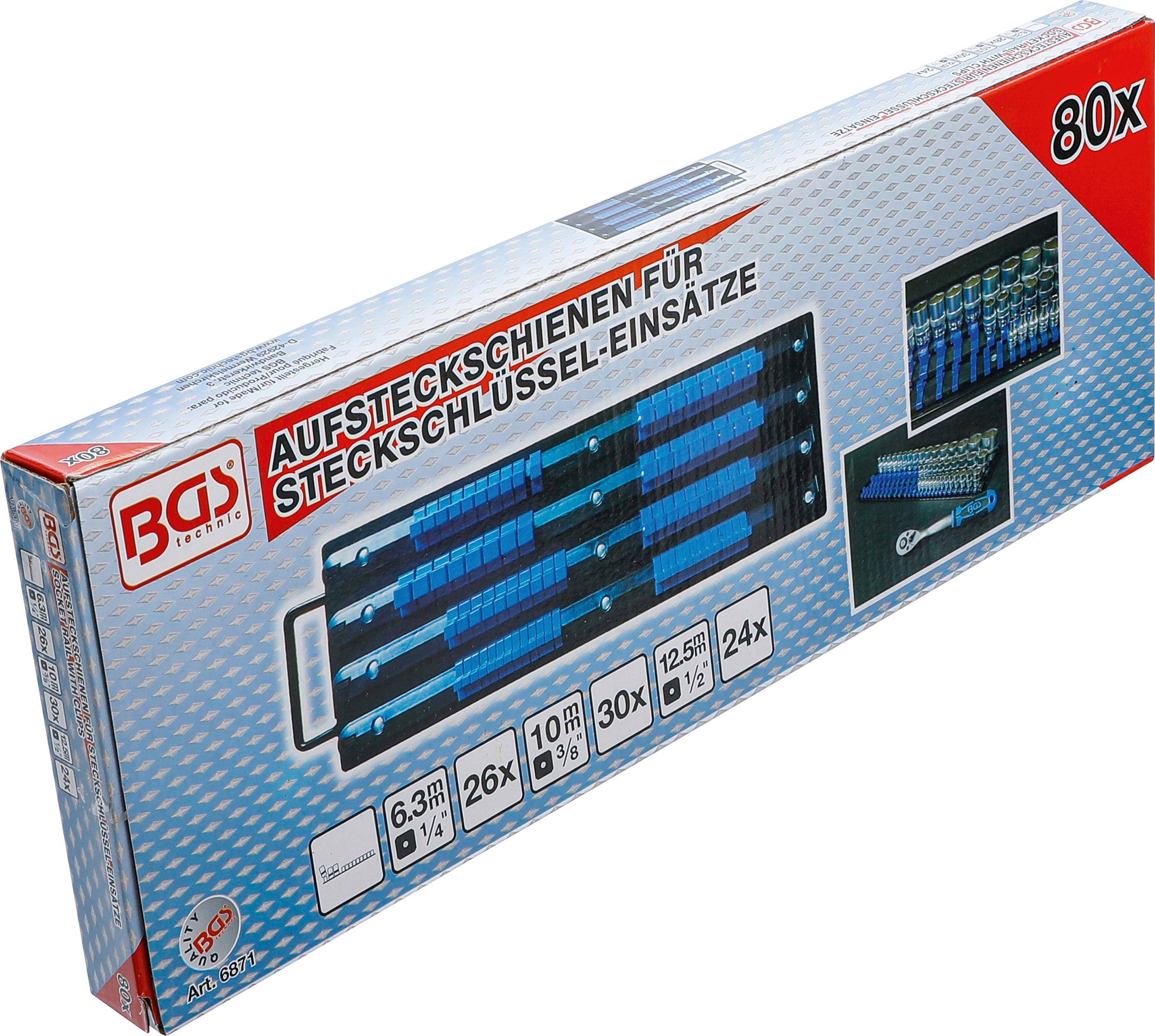 BGS Aufsteckschienen-Set fr Steckschlssel-Einstze | mit 80 Clips | fr