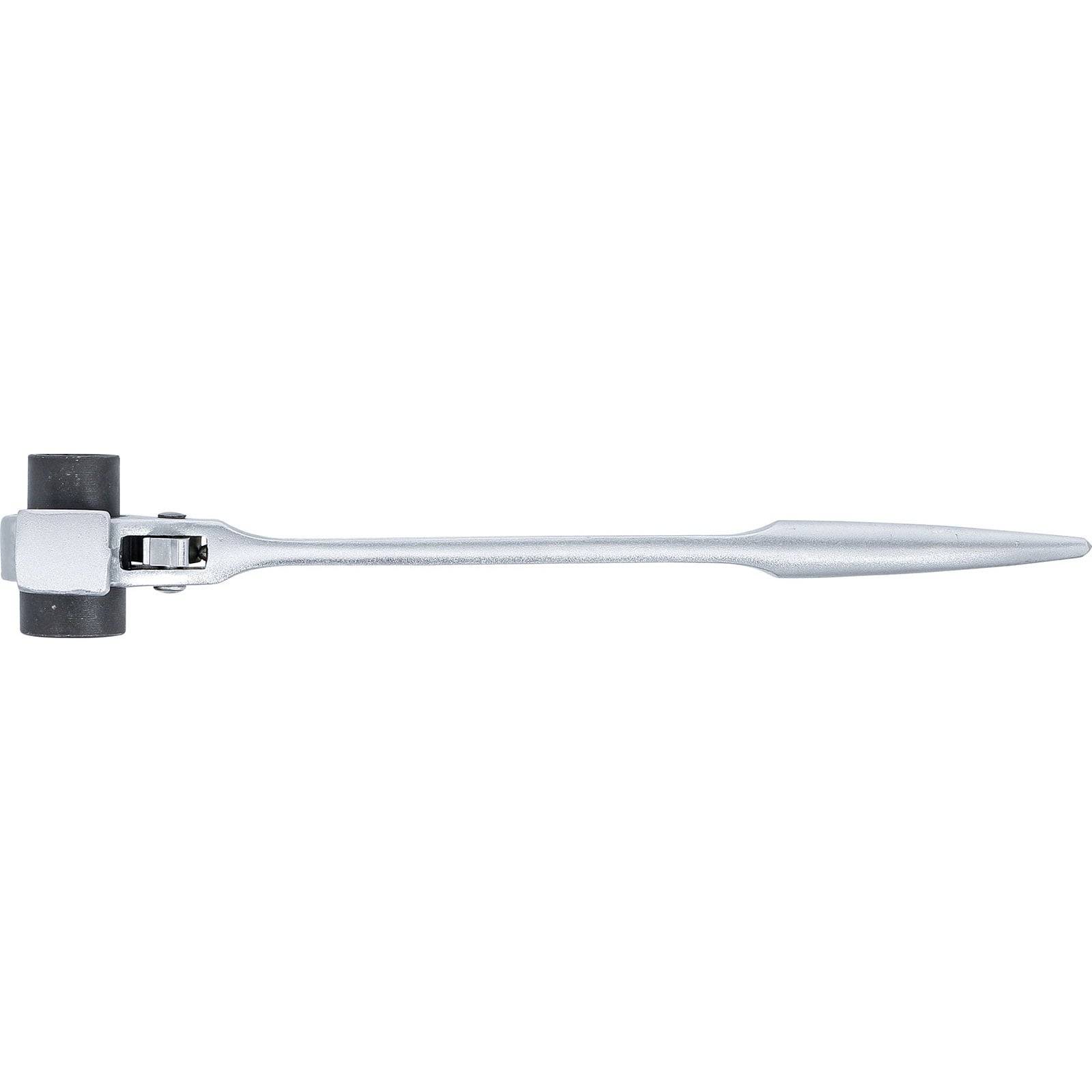 Ein Doppelkopf-Hammer mit silbernem Griff und einem schwarzen Gummikopf auf einer Seite und einem Metallkopf auf der anderen Seite, der für vielseitige Anwendungen geeignet ist.