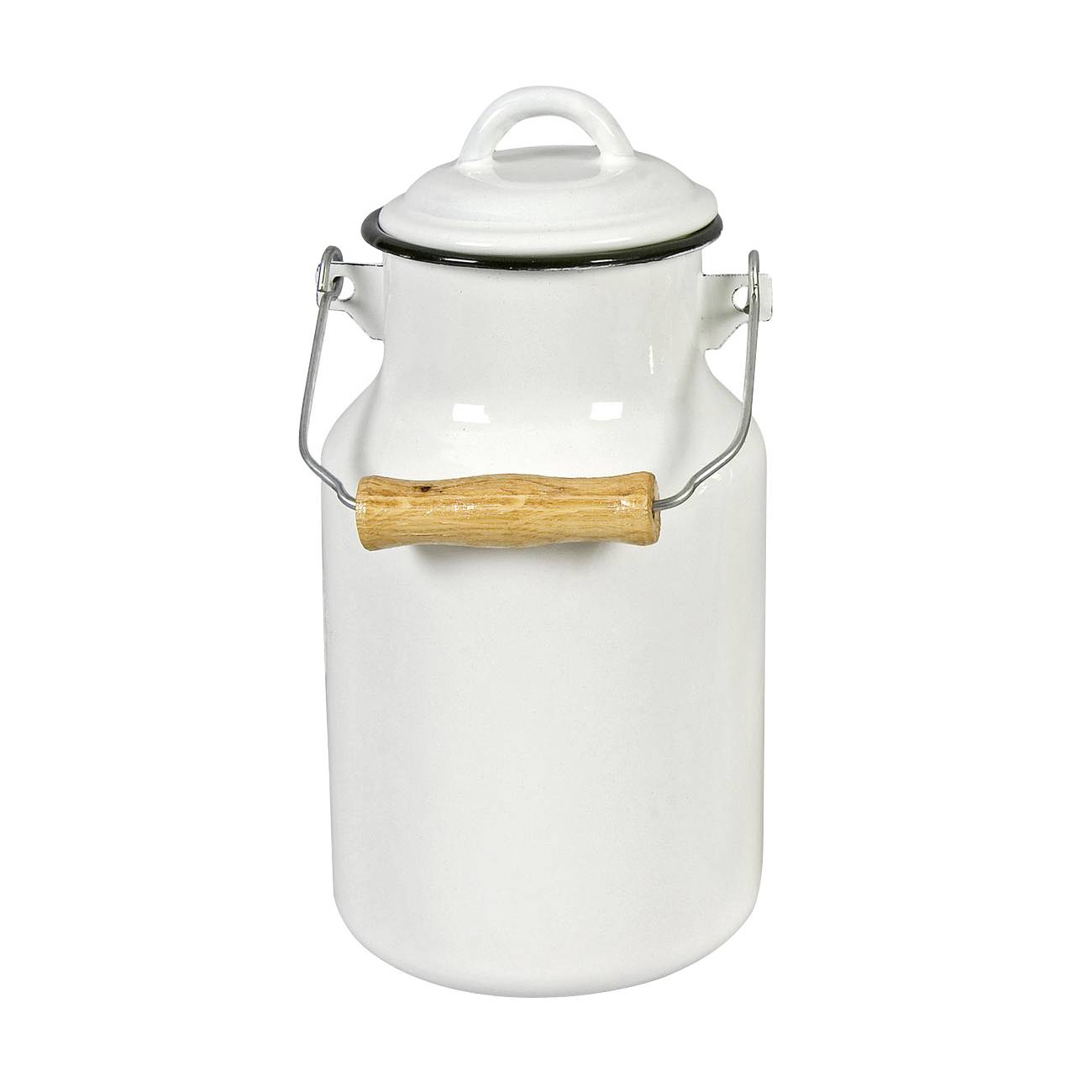 Krüger 77 13 1 Milchkanne mit Deckel, Tragegriff, Emaille, weiß, 2 l, 13 cm x 25 cm, weiß