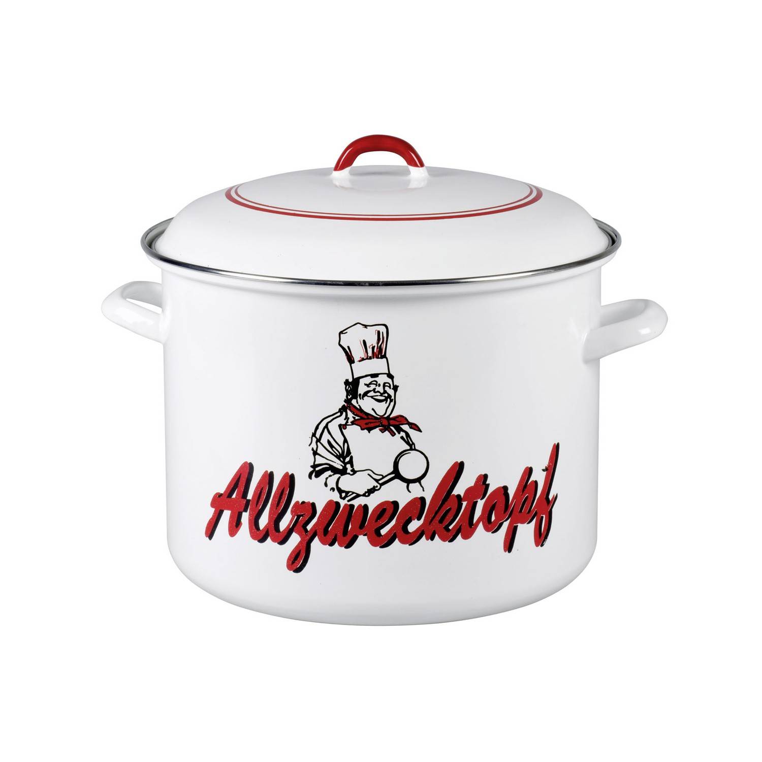 Krüger 14 Allzwecktopf, Multitopf, emailliert, 28 cm, weiß/rot