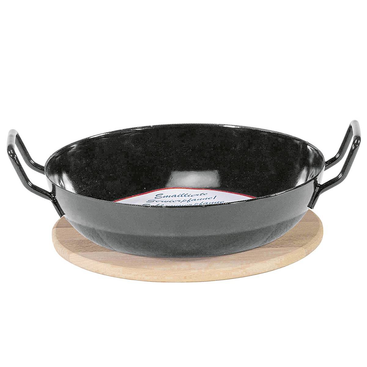 Krüger 1220 H Schlemmerpfanne ø 20 cm und Holzuntersetzer, schwarz, 2-teilig (1 Set)