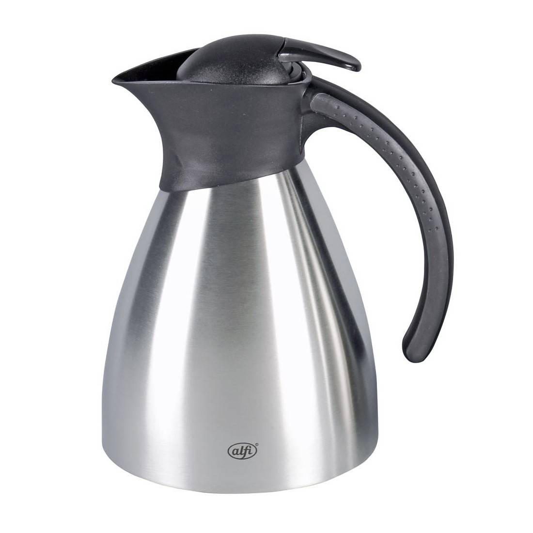 alfi 0787 205 100 Bono Isolierkanne, Edelstahl mattiert, EInhand-Bedieunung, 1 l, silber/schwarz