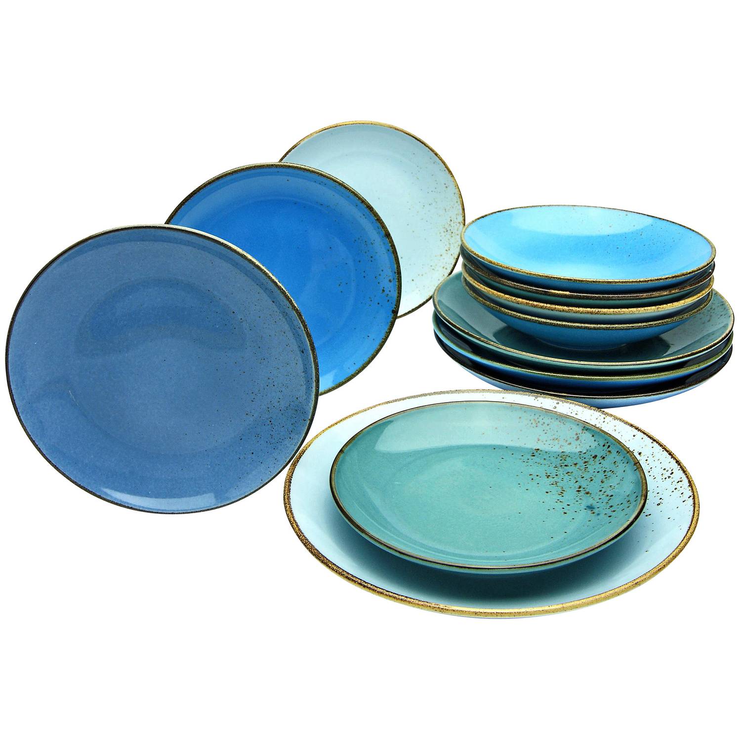 CreaTable 20966 Nature Collection Speiseteller, Suppenteller, Dessertteller, aqua, 12-teilig (1 Set)
