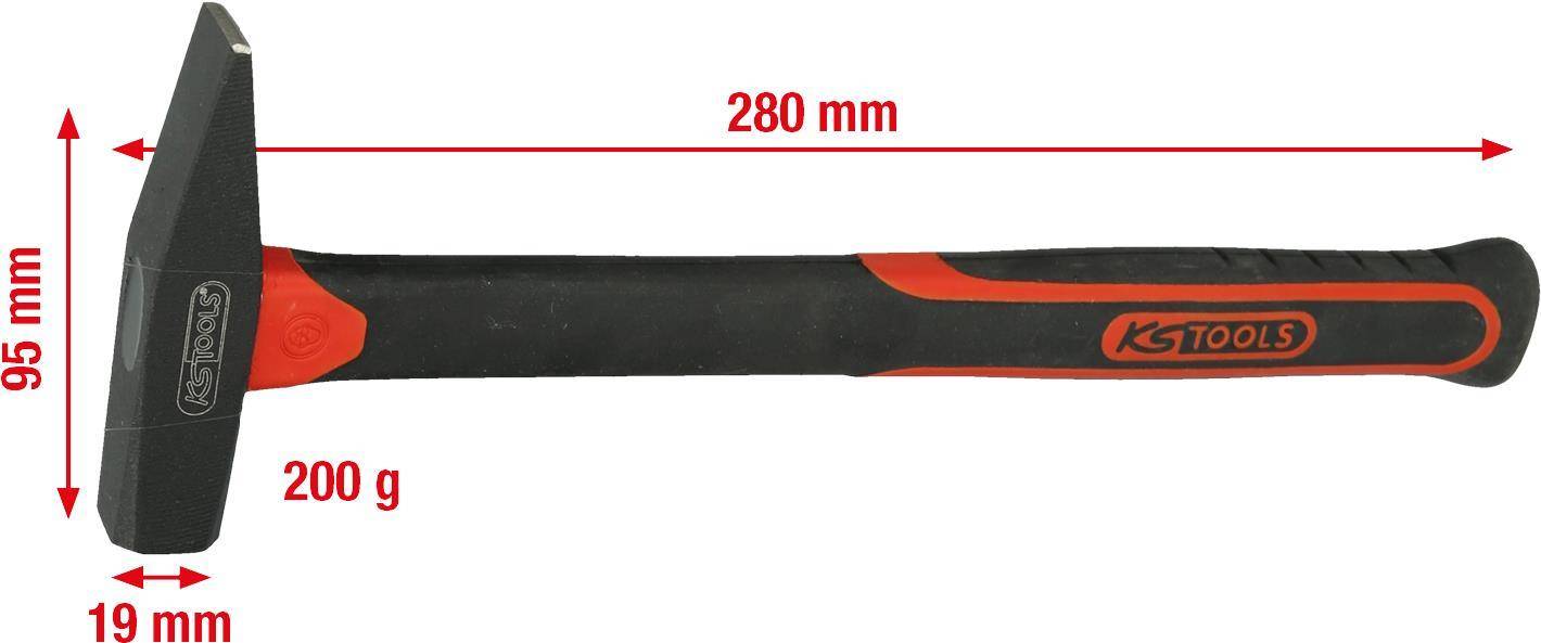 KS TOOLS Schlosserhammer mit Fiberglasstiel, 200g (142.1321)