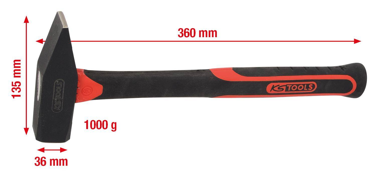 KS TOOLS Schlosserhammer mit Fiberglasstiel, 1000g
