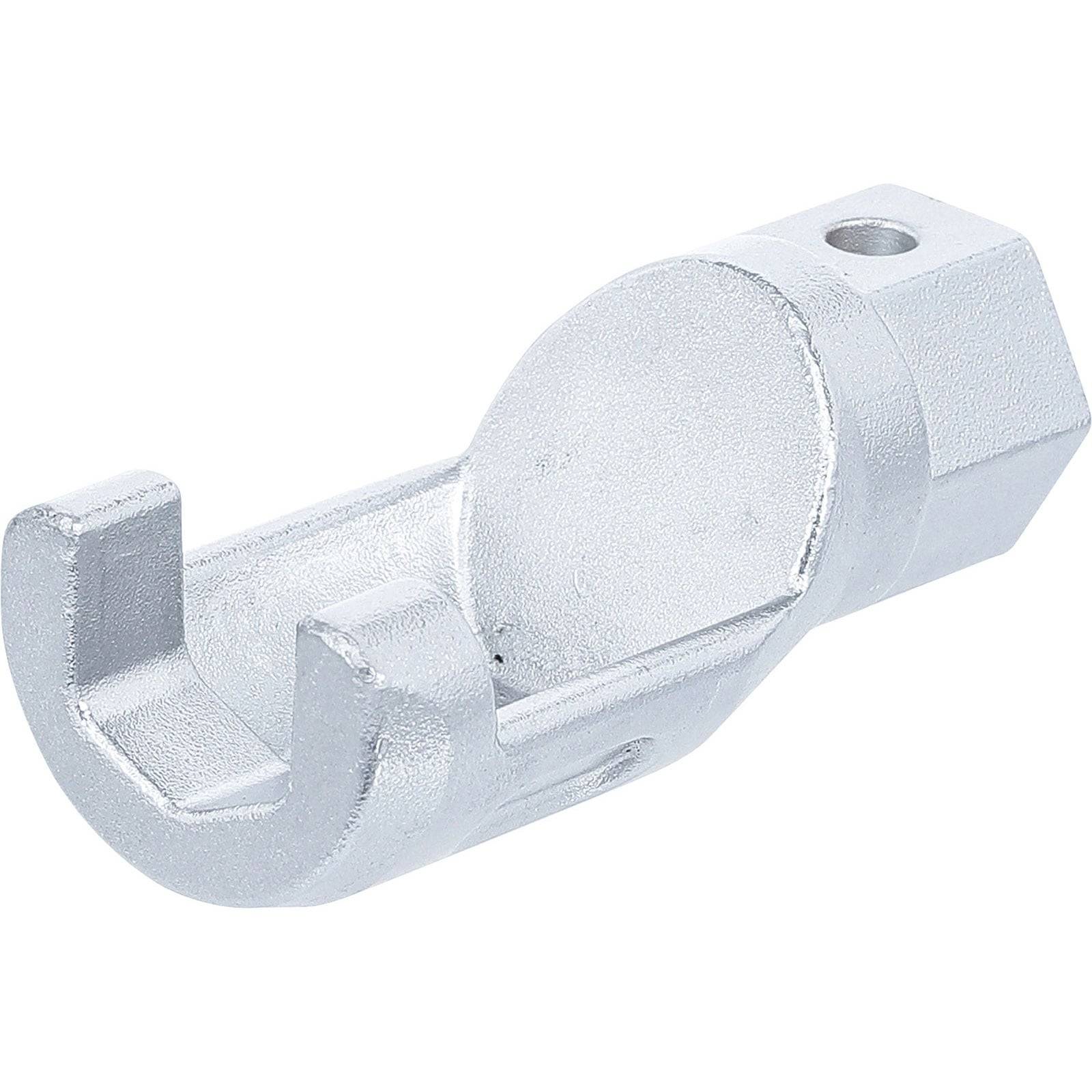 Ein silbernes Metallinstrument mit einem U-förmigen Ende und einer sechseckigen Basis, das für mechanische Anwendungen verwendet wird.