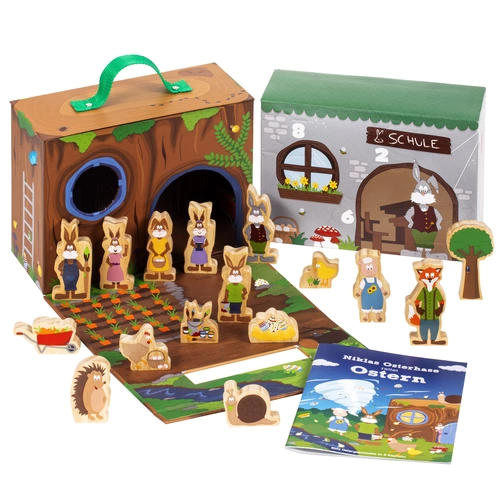 yoamo Osterkalender mit Spielkoffer mit 16 Holzfiguren & Osterhasengeschichte zum Vorlesen yoamo Osterkalender mit Spielkoffer mit 16 Holzfiguren & Osterhasengeschichte zum Vorlesen