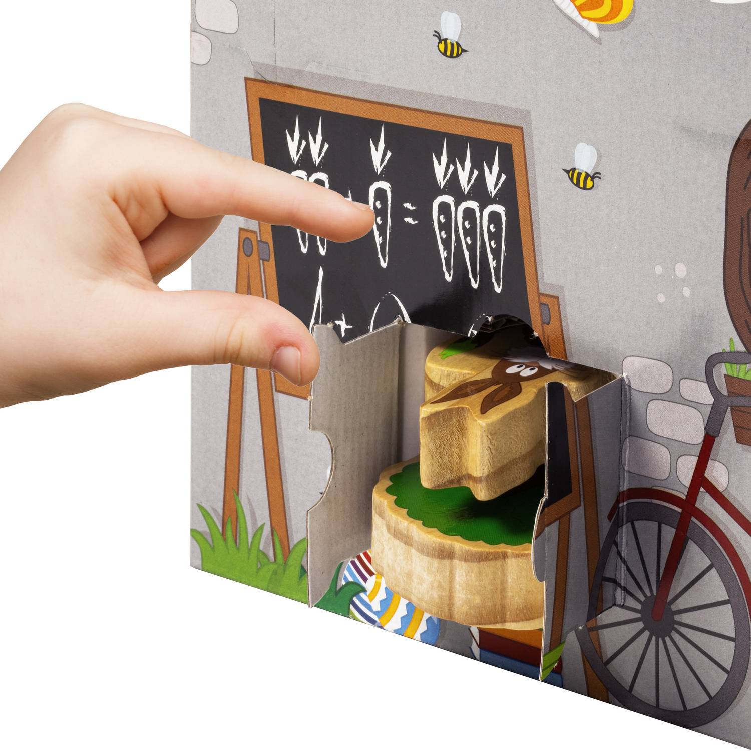 yoamo Osterkalender mit Spielkoffer mit 16 Holzfiguren & Osterhasengeschichte zum Vorlesen