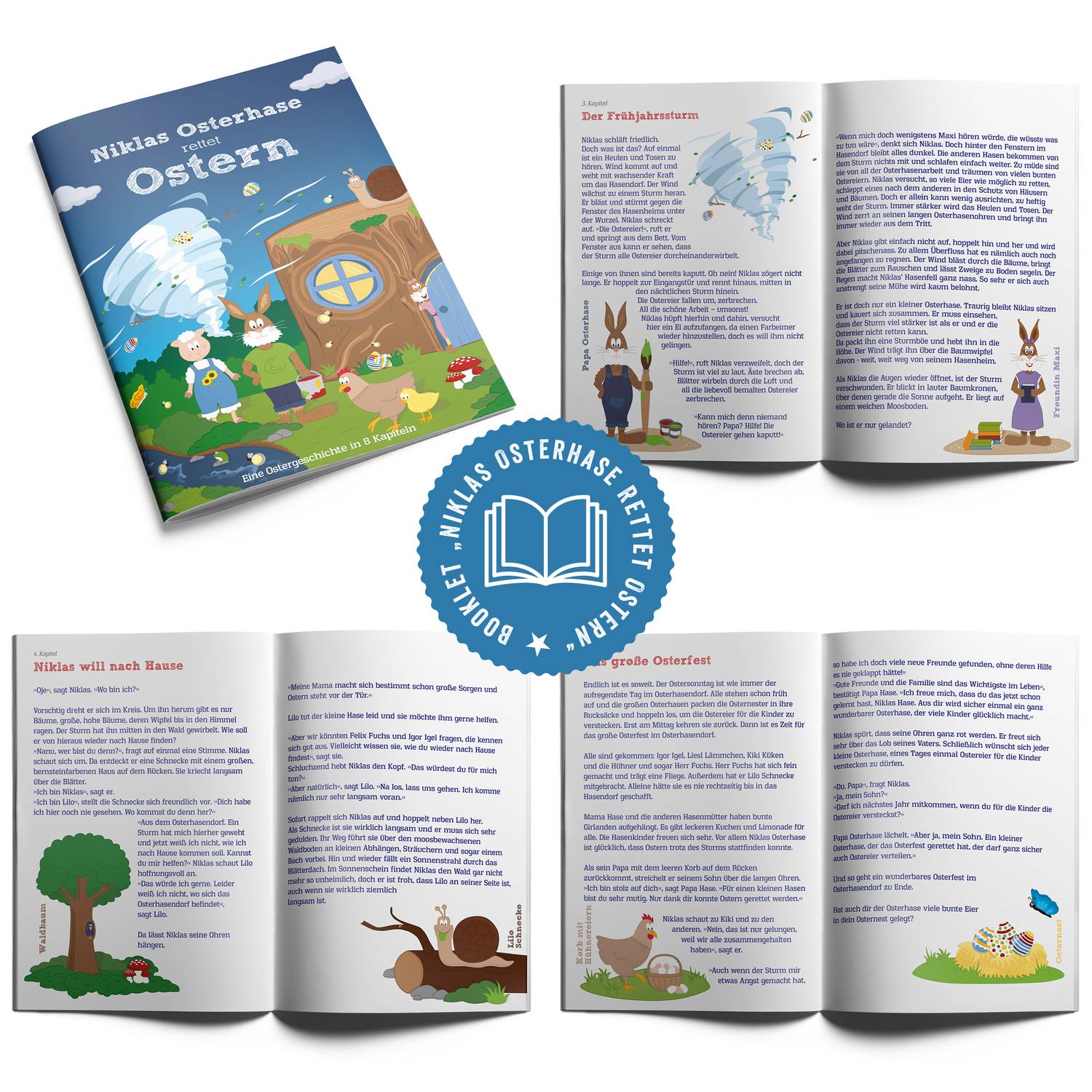 yoamo Osterkalender mit Spielkoffer mit 16 Holzfiguren & Osterhasengeschichte zum Vorlesen