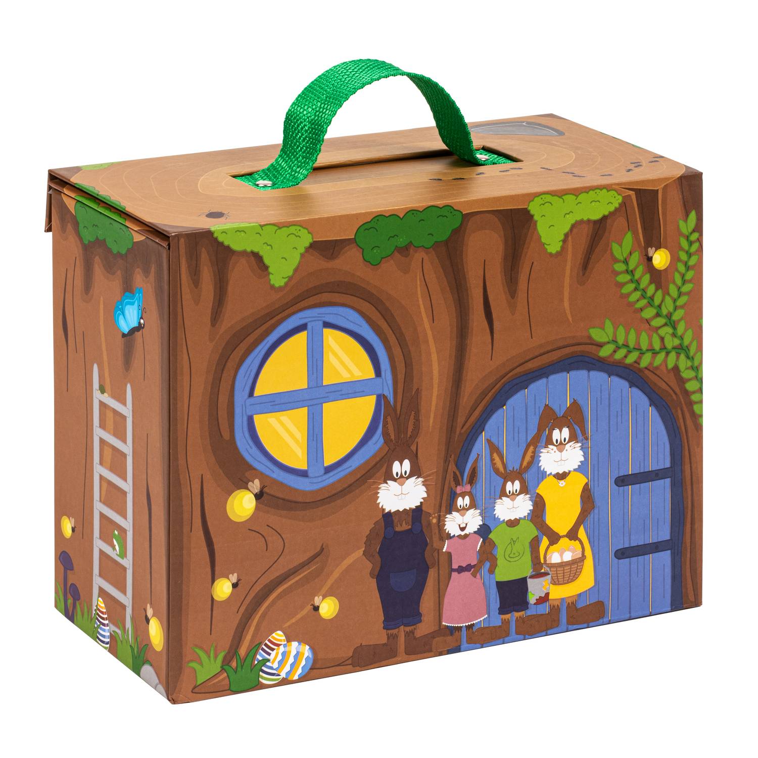 yoamo Osterkalender mit Spielkoffer mit 16 Holzfiguren & Osterhasengeschichte zum Vorlesen