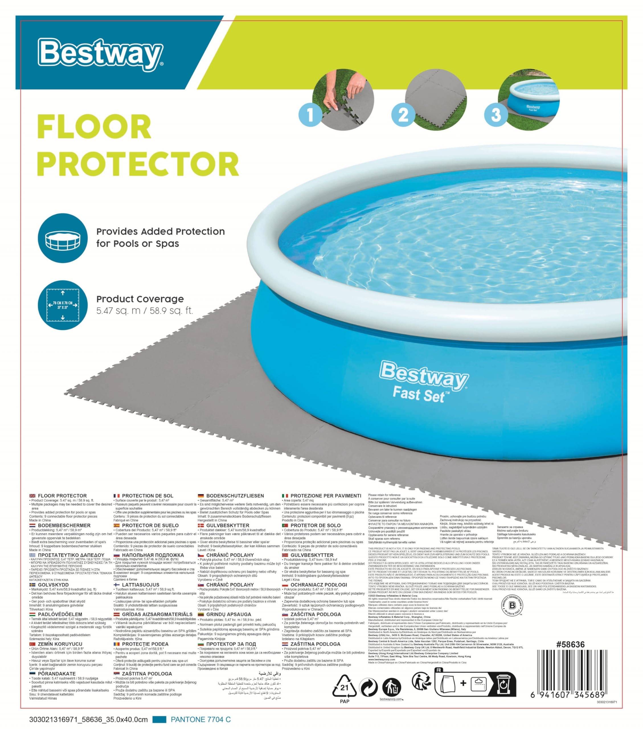 Bestway Pool-Bodenschutzfliesen Set 9 Stück á 78 x 78 cm, grau