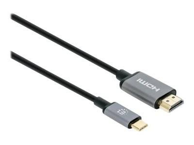 Manhattan USB-C to HDMI Cable, 4K@60Hz, 1m, Black, Male to Male, Three Year Warranty, Polybag - Adapterkabel - 24 pin US