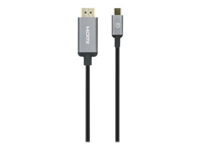 Manhattan USB-C to HDMI Cable, 4K@30Hz, 2m, Black, Male to Male, Three Year Warranty, Polybag - Adapterkabel - 24 pin US