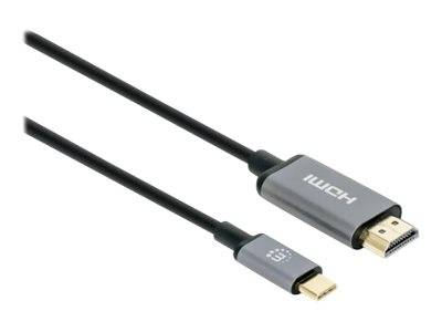 Manhattan USB-C to HDMI Cable, 4K@30Hz, 2m, Black, Male to Male, Three Year Warranty, Polybag - Adapterkabel - 24 pin US