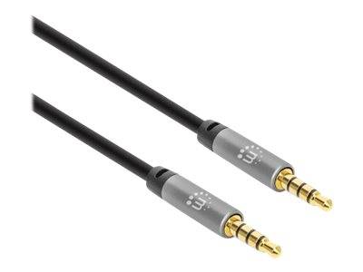 Manhattan Stereo Audio 3.5mm Cable, 5m, Male/Male, Slim Design, Black/Silver, Premium with 24 karat gold plated contacts