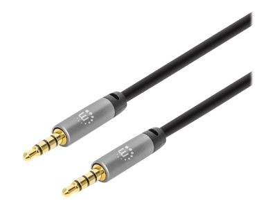 Manhattan Stereo Audio 3.5mm Cable, 5m, Male/Male, Slim Design, Black/Silver, Premium with 24 karat gold plated contacts
