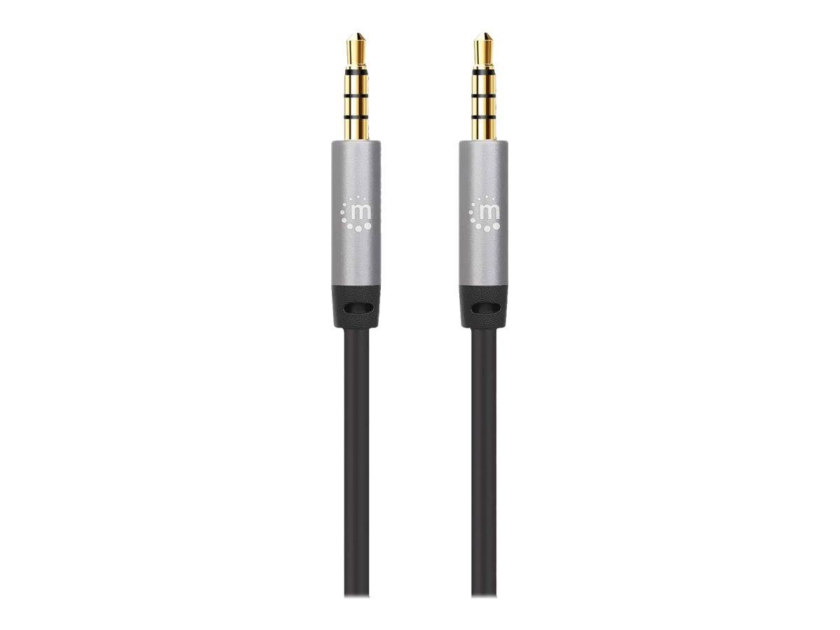 Manhattan Stereo Audio 3.5mm Cable, 5m, Male/Male, Slim Design, Black/Silver, Premium with 24 karat gold plated contacts