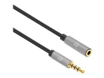 Manhattan Stereo Audio 3.5mm Extension Cable, 1m, Male/Female, Slim Design, Black/Silver, Premium with 24 karat gold pla