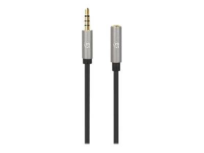 Manhattan Stereo Audio 3.5mm Extension Cable, 2m, Male/Female, Slim Design, Black/Silver, Premium with 24 karat gold pla