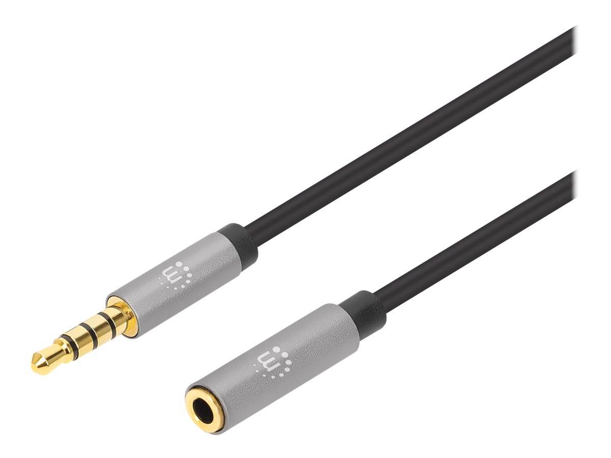 Manhattan Stereo Audio 3.5mm Extension Cable, 3m, Male/Female, Slim Design, Black/Silver, Premium with 24 karat gold pla