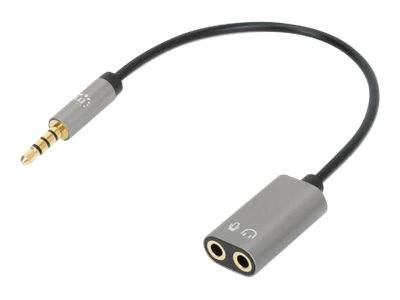 Manhattan Headset Adapter Cable with Stereo Audio Y-Splitter, 3.5mm, Aux, 20cm, Male/2x Female, Splits Single 3.5 mm Jac