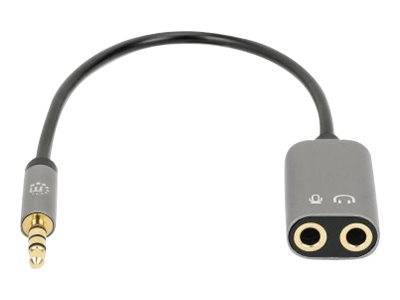 Manhattan Headset Adapter Cable with Stereo Audio Y-Splitter, 3.5mm, Aux, 20cm, Male/2x Female, Splits Single 3.5 mm Jac
