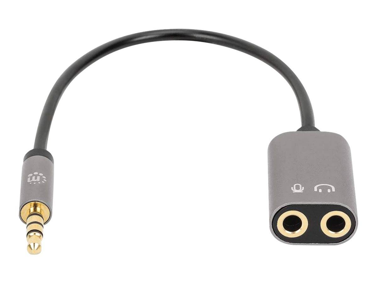 Manhattan Headset Adapter Cable with Stereo Audio Y-Splitter, 3.5mm, Aux, 20cm, Male/2x Female, Splits Single 3.5 mm Jac