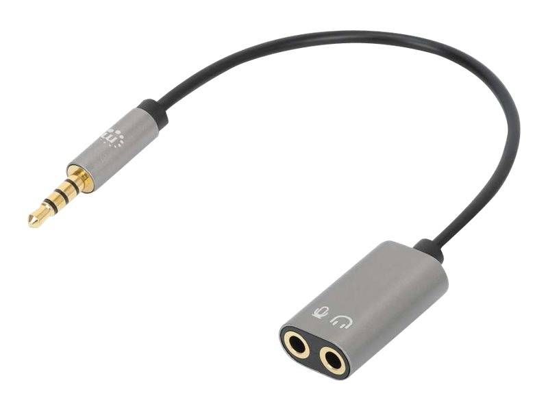 Manhattan Headset Adapter Cable with Stereo Audio Y-Splitter, 3.5mm, Aux, 20cm, Male/2x Female, Splits Single 3.5 mm Jac