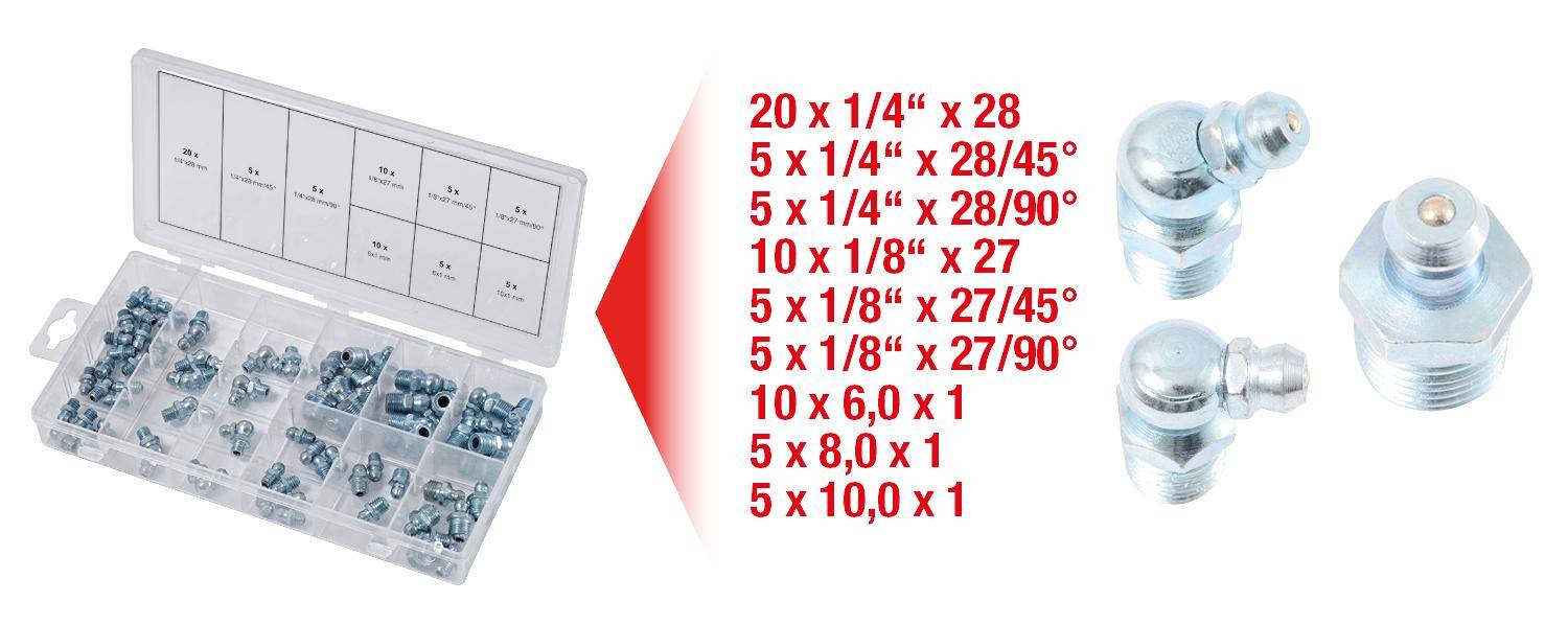 KS TOOLS Sortiment Schmiernippel, metrisch & Zoll, 70-tlg