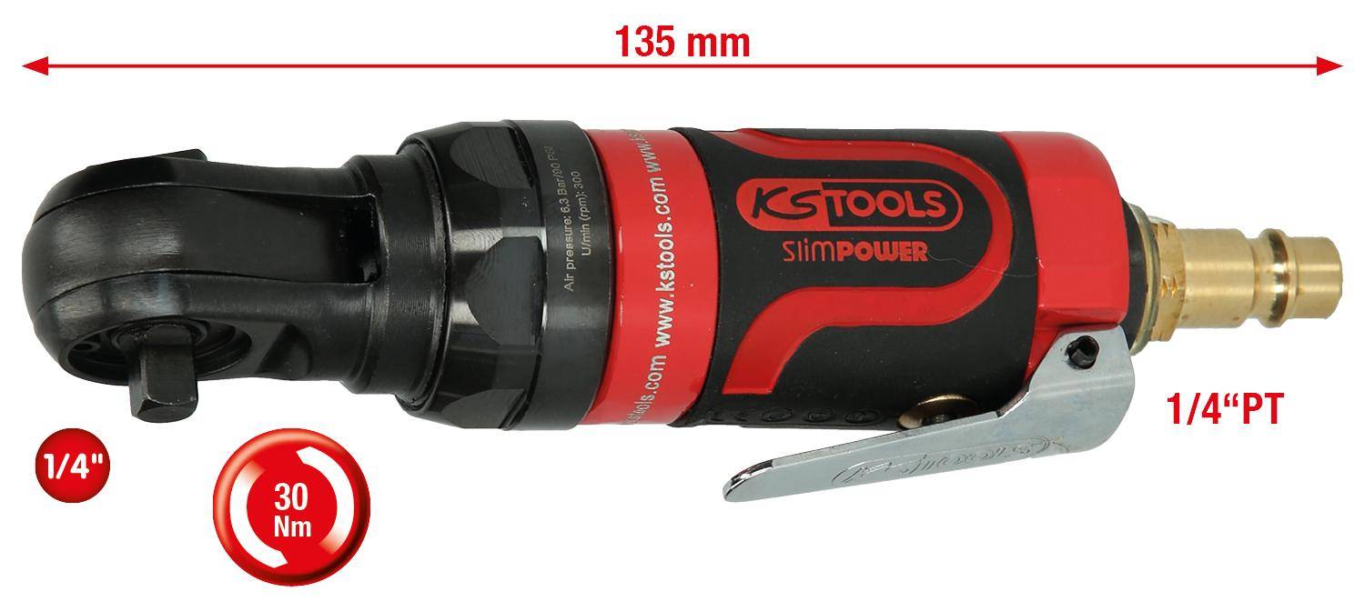 KS TOOLS 1/4" SlimPOWER Mini-Druckluft-Umschaltratsche 30Nm