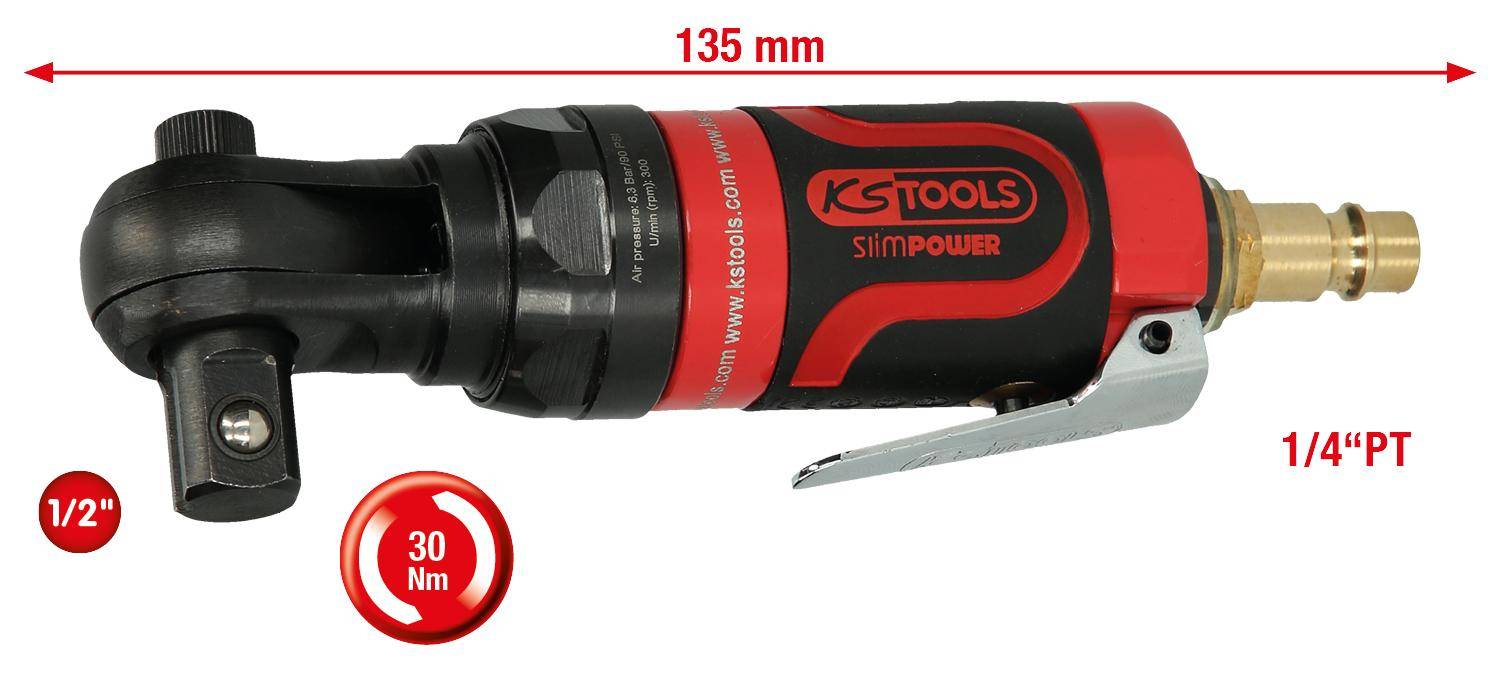 KS TOOLS 1/2" SlimPOWER Mini-Druckluft-Umschaltratsche 30Nm