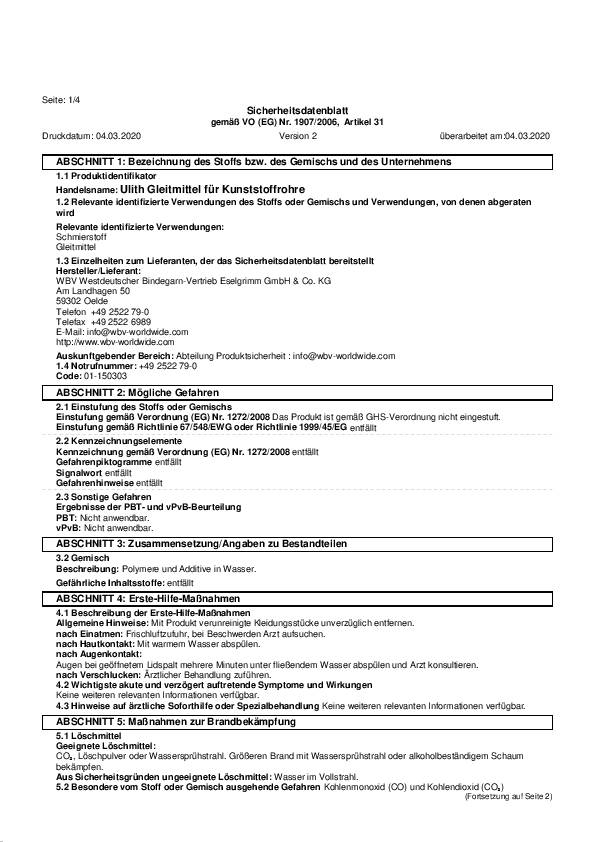 Gleitmittel weiß Einsatzgebiet f.Steckmuffensysteme 500ml Tube ULITH