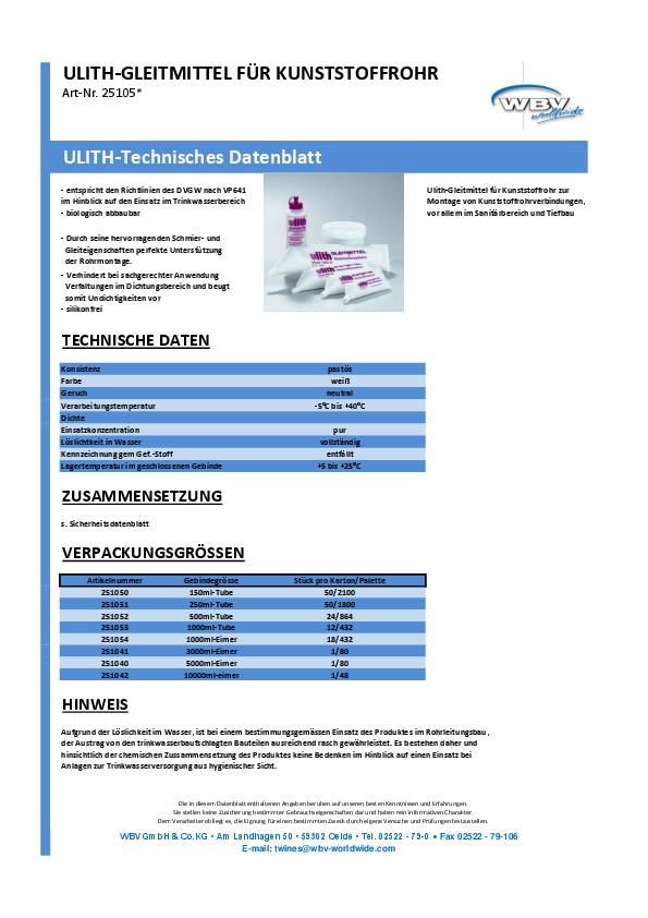 Gleitmittel weiß Einsatzgebiet f.Steckmuffensysteme 500ml Tube ULITH