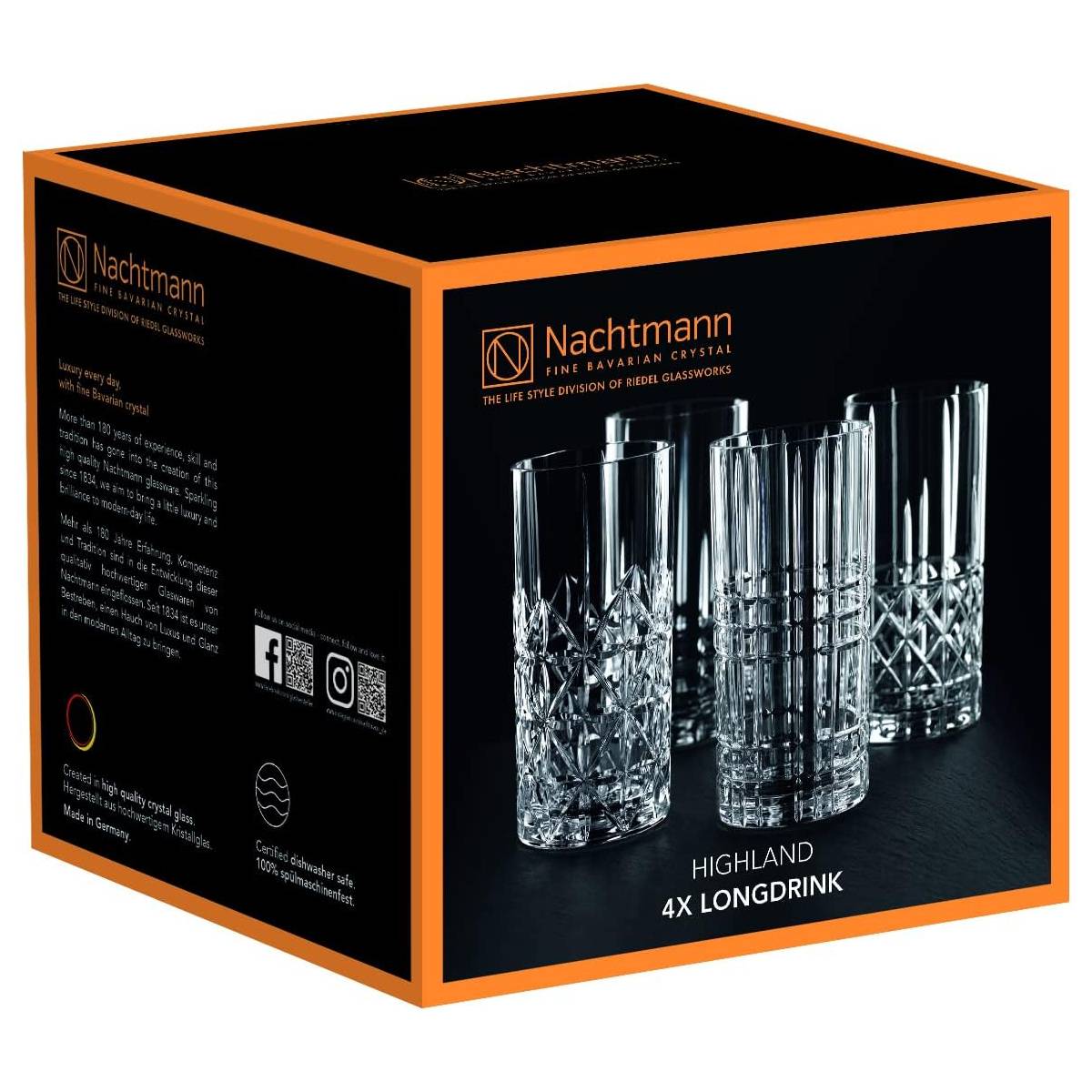 Nachtmann 0097784-0 Highland Longdrinkbecher Kristallglas, 375 ml, H: 15,1 cm, ø 7,7 cm, klar, 4-teilig (1 Set)