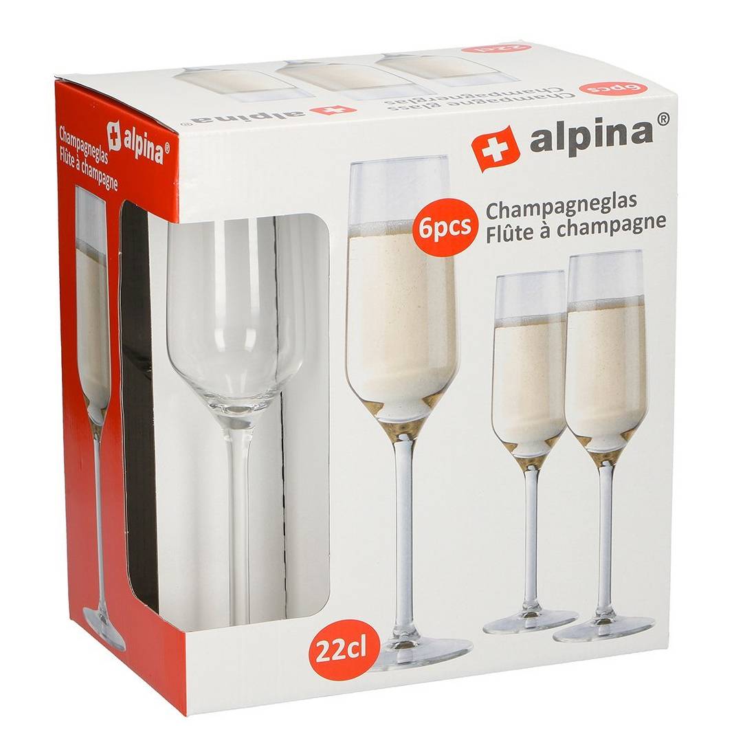 Alpina 86428 Champagnerkelch 220 ml, Glas, klar (6er Pack)